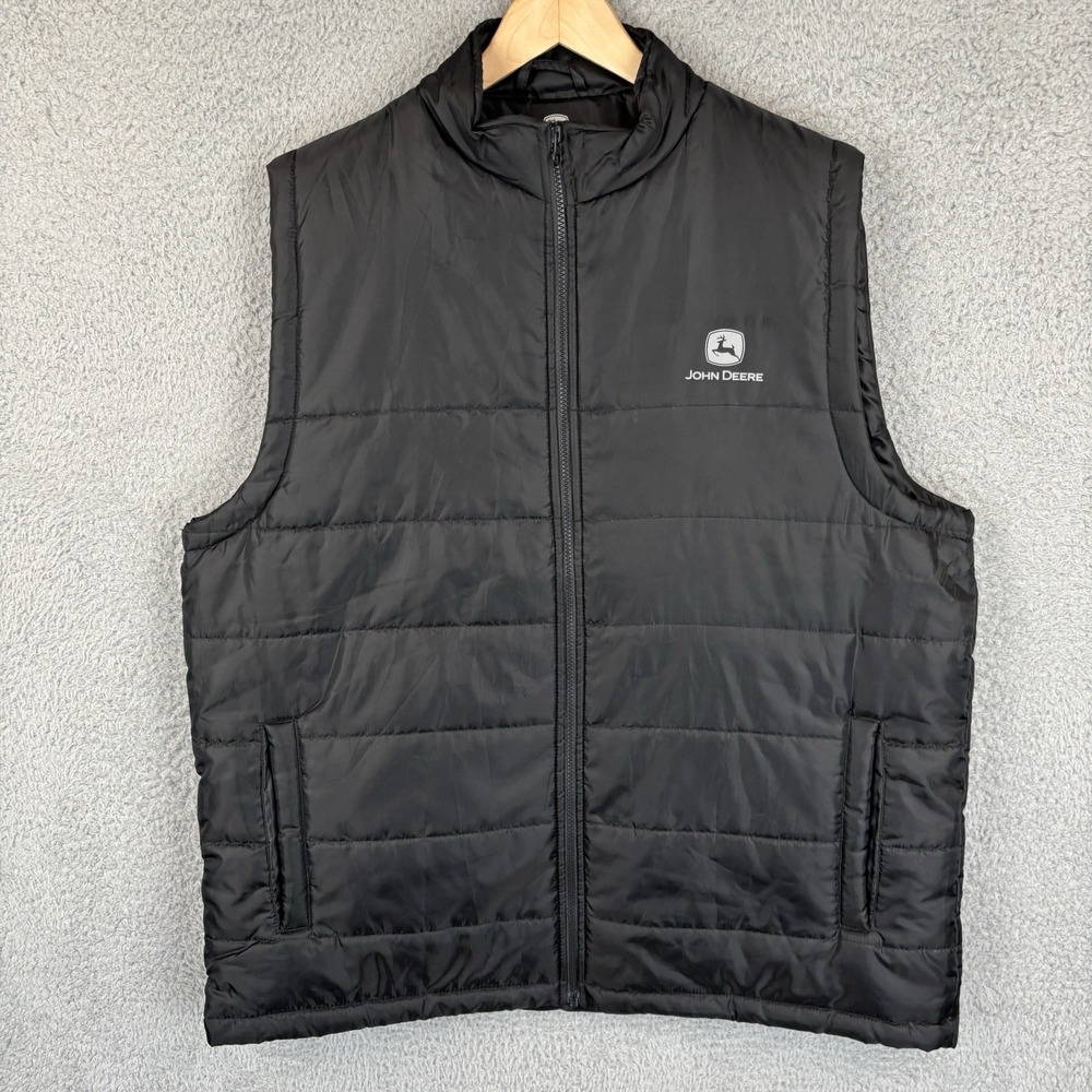 John Deere Puffer Vest Men's‎ XL Black Full Zip Sleeveless Outdoors Workwear Y2K